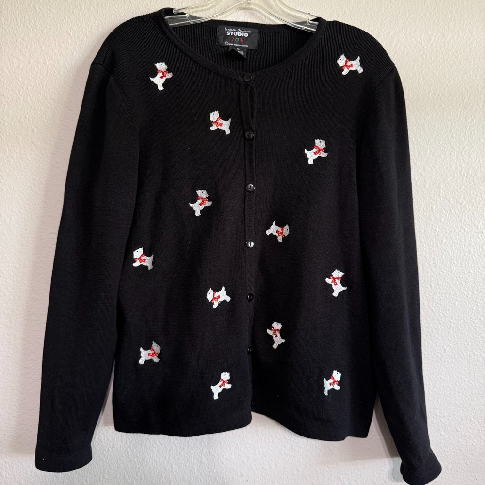 Vintage Designers Originals Studio Joy Cardigan Womens Large Scottie Dog Sweater